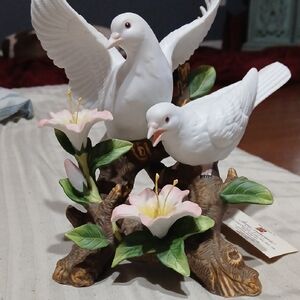 White Dove Figurine with Flowers